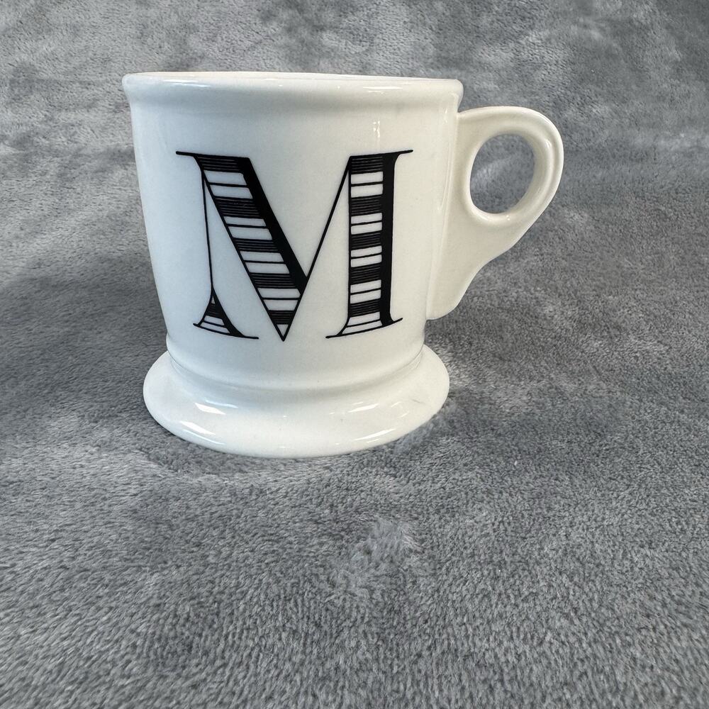 M~ Anthropology Mug Letter Initial White Black Footed
